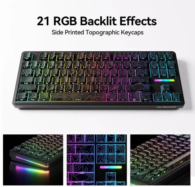Alt view image 7 of 7 - Vszerda Wireless Mechanical Gaming Keyboard: 10000mAh Battery Tri-Mode 2.4G/BT5.3/USB-C Hot Swappable Custom Keyboard with RGB Backlit, Side Printed PBT Keycaps, 15-Layer Gasket Structure, Topographic