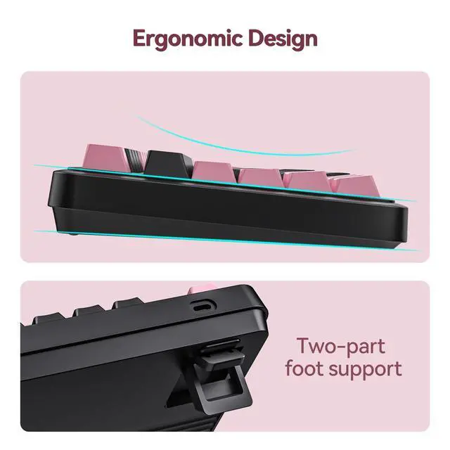 Alt view image 6 of 7 - Vszerda 98Pro Wireless Mechanical Keyboard, Tri-Mode BT/2.4GHz/USB-C Hot Swappable Custom Gaming Keyboard with Backlit, Gasket Structure, Linear Switches for Windows/Mac/PC (Black&Pink 97keys)