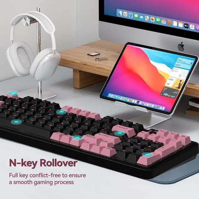 Alt view image 7 of 7 - Vszerda 98Pro Wireless Mechanical Keyboard, Tri-Mode BT/2.4GHz/USB-C Hot Swappable Custom Gaming Keyboard with Backlit, Gasket Structure, Linear Switches for Windows/Mac/PC (Black&Pink 97keys)