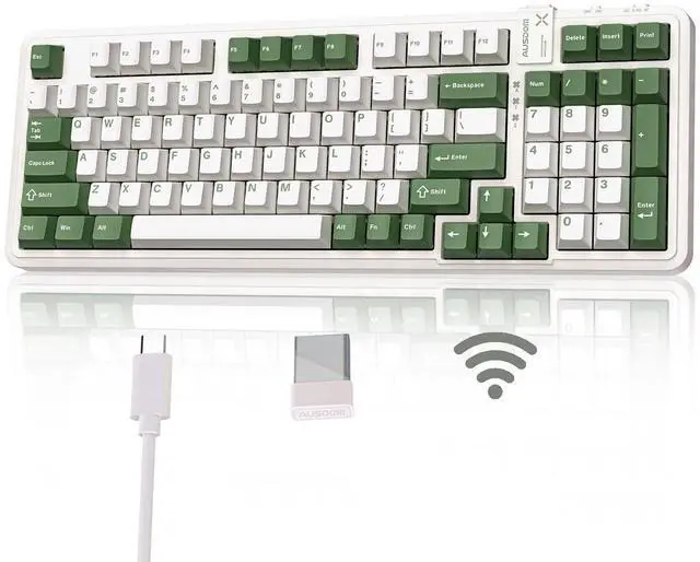 Main image of Vszerda 98Pro Wireless Mechanical Keyboard, Tri-Mode BT/2.4GHz/USB-C Hot Swappable Custom Gaming Keyboard with Backlit, Gasket Structure, Linear Switches for Windows/Mac/PC (Green&White 97keys)