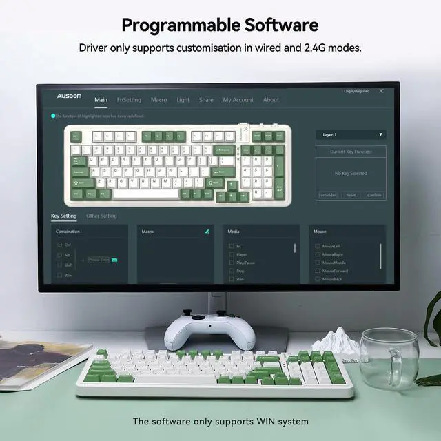 Alt view image 5 of 7 - Vszerda 98Pro Wireless Mechanical Keyboard, Tri-Mode BT/2.4GHz/USB-C Hot Swappable Custom Gaming Keyboard with Backlit, Gasket Structure, Linear Switches for Windows/Mac/PC (Green&White 97keys)