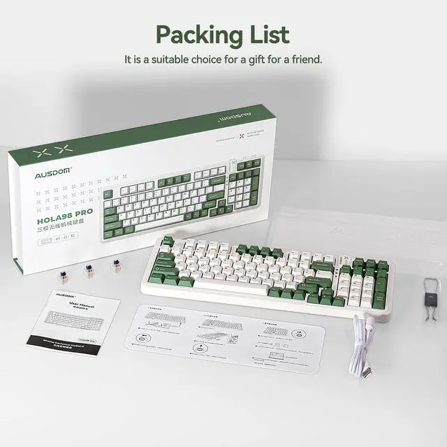 Alt view image 7 of 7 - Vszerda 98Pro Wireless Mechanical Keyboard, Tri-Mode BT/2.4GHz/USB-C Hot Swappable Custom Gaming Keyboard with Backlit, Gasket Structure, Linear Switches for Windows/Mac/PC (Green&White 97keys)