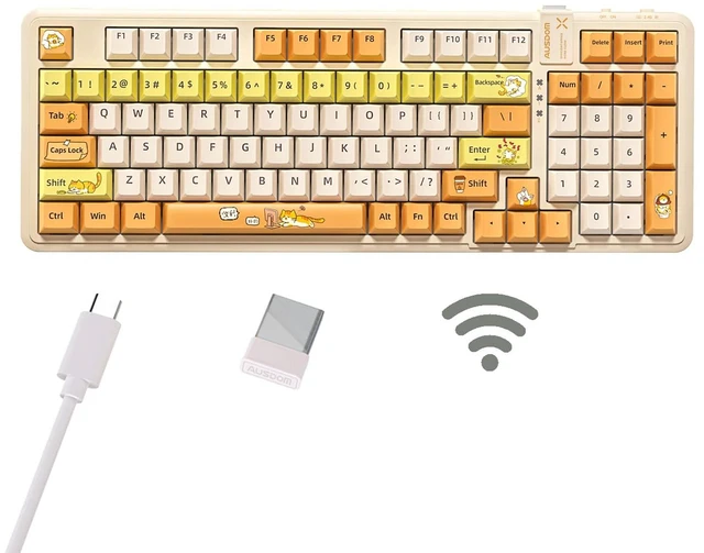 Main image of 98Pro Wireless Mechanical Keyboard, Tri-Mode Bluetooth/2.4GHz/USB-C Gasket Hot Swappable Custom Gaming Keyboard with Backlit, PBT Keycaps, Linear Switches, for Windows/Mac/PC (Yellow Cat Theme)
