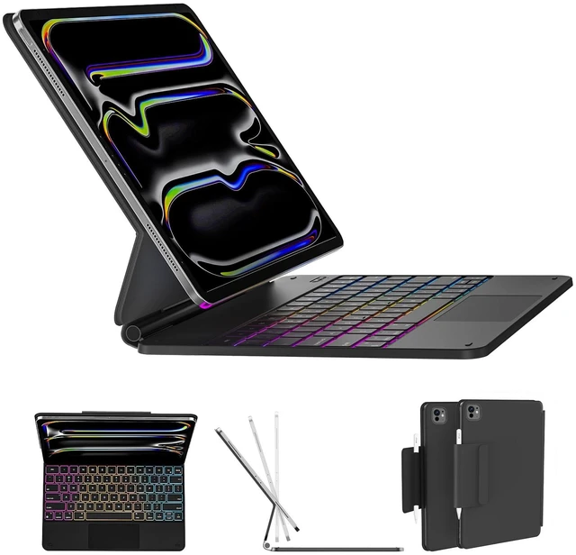 Main image of AUSDOM Magnetic Keyboard Case for iPad Pro 13 inch (M5 2025 / M4 2024) | Easy-Set Floating Cantilever Stand, Click-Anywhere Trackpad, 11-Color Backlight, Keyboard Case with Pencil Holder, Black