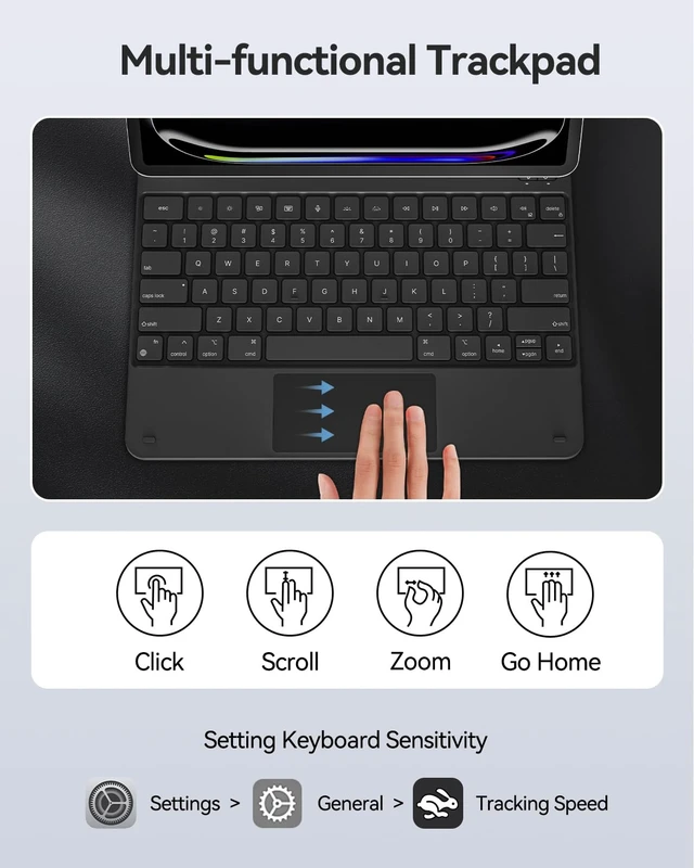 Alt view image 4 of 7 - AUSDOM Magnetic Keyboard Case for iPad Pro 13 inch (M5 2025 / M4 2024) | Easy-Set Floating Cantilever Stand, Click-Anywhere Trackpad, 11-Color Backlight, Keyboard Case with Pencil Holder, Black
