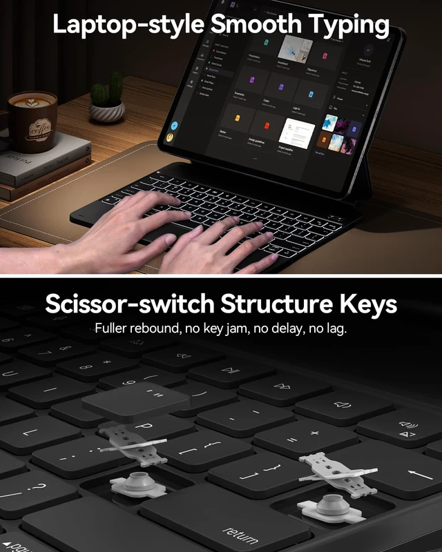 Alt view image 7 of 7 - AUSDOM Magnetic Keyboard Case for iPad Pro 13 inch (M5 2025 / M4 2024) | Easy-Set Floating Cantilever Stand, Click-Anywhere Trackpad, 11-Color Backlight, Keyboard Case with Pencil Holder, Black