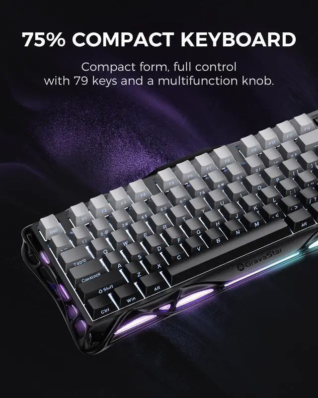 Alt view image 4 of 7 - GravaStar Mercury K1 75% Wireless Mechanical Gaming Keyboard, Aluminum Alloy, Gasket Compact Custom Keyboard Hot-Swap Socket, Linear Switches, RGB BacklitGradient Black