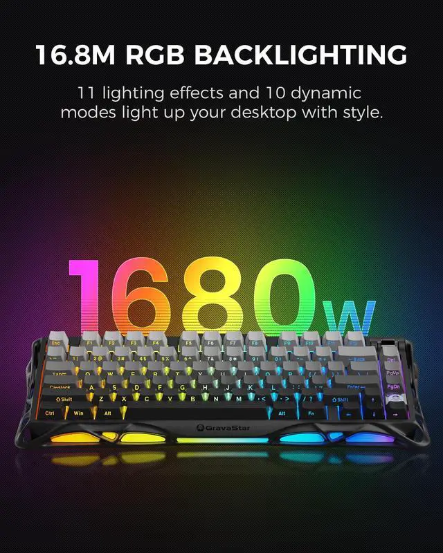 Alt view image 6 of 7 - GravaStar Mercury K1 75% Wireless Mechanical Gaming Keyboard, Aluminum Alloy, Gasket Compact Custom Keyboard Hot-Swap Socket, Linear Switches, RGB BacklitGradient Black
