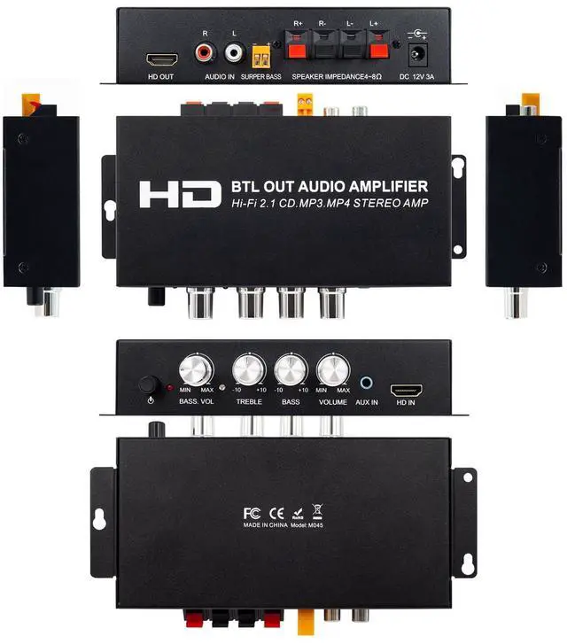 Main image of Vszerda Audio Power Amplifier, 2.1 Channel 80W x 2 with Subwoofer, HDMI and AUX Inputs, Treble and Bass Control, for Mobile Phones, MP3, CD Players, TVs, Computers