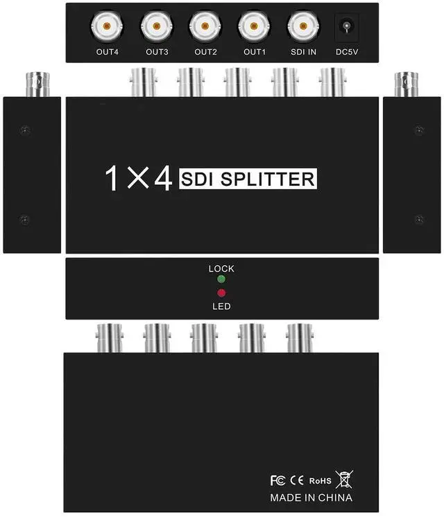 Main image of Vszerda SDI Splitter 1x4 Multimedia Split SDI Extender Adapter Support HD-SDI, SD-SDI and 3G-SDI Signals for Projector Monitor Camera1 sdi Input and 4 sdi Output