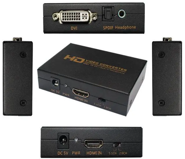 Alt view image 5 of 7 - Vszerda Hdmi to Dvi+Spdif/Headphone,HDMI to DVI + Coaxial Audio Video Converter Box Adapter with US Power Adapter for PS3,Blue Ray DVD