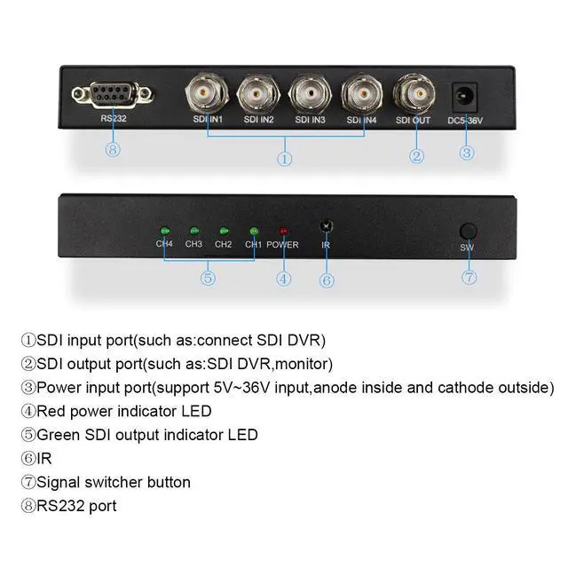Alt view image 5 of 6 - Vszerda SDI 4x1 Switch 4 Channels SDI Signal to A SDI Signal Channel Support Full-HD SDI Signal Input and Output