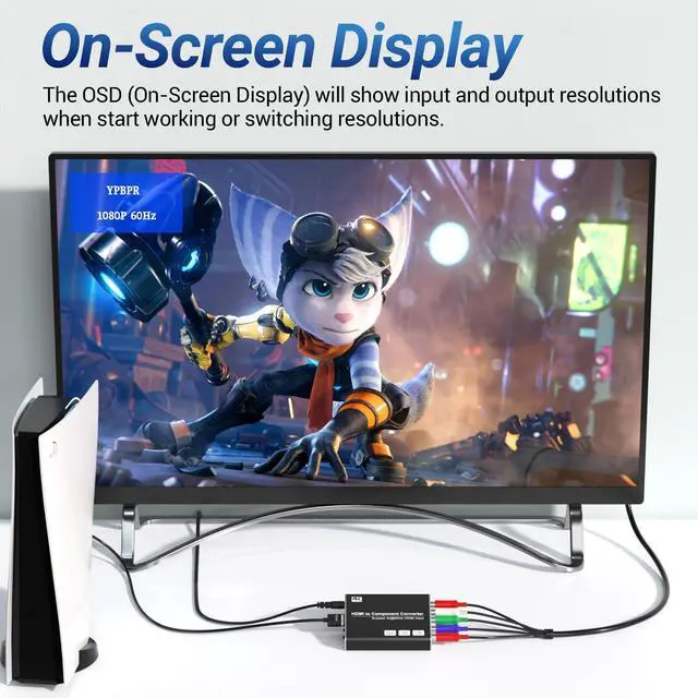 Alt view image 6 of 7 - Vszerda 4K HDMI to Component Converter with Scaling Function, HDMI to YPbPr Converter Support 4K/60Hz Input, Support 480i/576i Component Output, Compatible with DVD/PS3/PS4/PS5/Amazon Fire TV Sticks