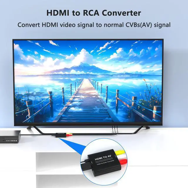 Alt view image 2 of 7 - HDMI to RCA Converter, HDMI to AV Adapter, Red Yellow White CVBs Composite Video Audio Converter for Old TV Compatible PAL/NTSC for Apple TVs, Fire TV Stick, Chromecast, Roku, DVD, Android TVs Box