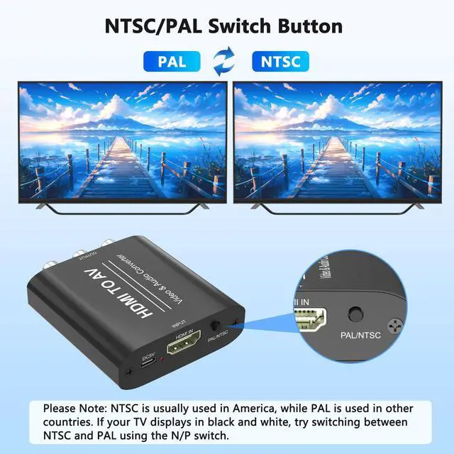 Alt view image 5 of 7 - HDMI to RCA Converter, HDMI to AV Adapter, Red Yellow White CVBs Composite Video Audio Converter for Old TV Compatible PAL/NTSC for Apple TVs, Fire TV Stick, Chromecast, Roku, DVD, Android TVs Box