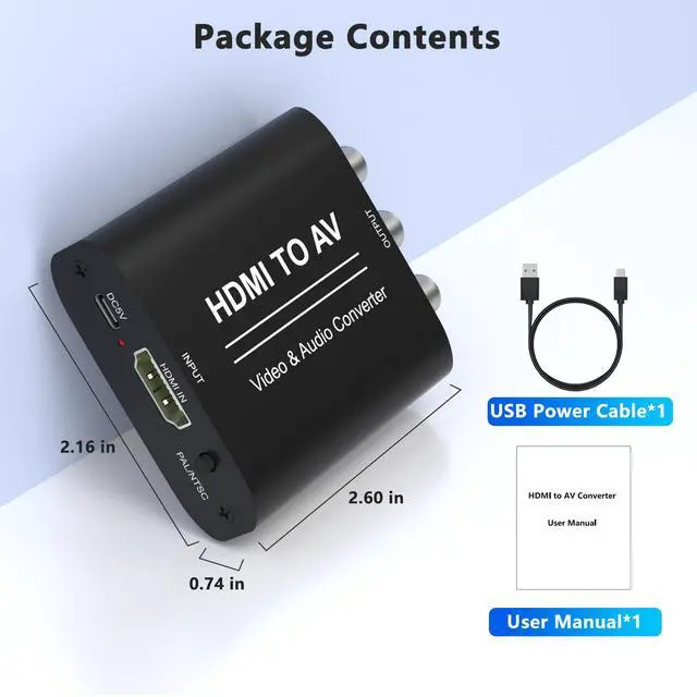Alt view image 7 of 7 - HDMI to RCA Converter, HDMI to AV Adapter, Red Yellow White CVBs Composite Video Audio Converter for Old TV Compatible PAL/NTSC for Apple TVs, Fire TV Stick, Chromecast, Roku, DVD, Android TVs Box