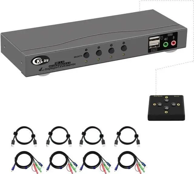 Main image of Vszerda 4-Port DP1.2 Cable KVM Switch, 4K@60Hz, Audio & Mic, Remote Control, Compatible with Wireless Keyboard & Mouse