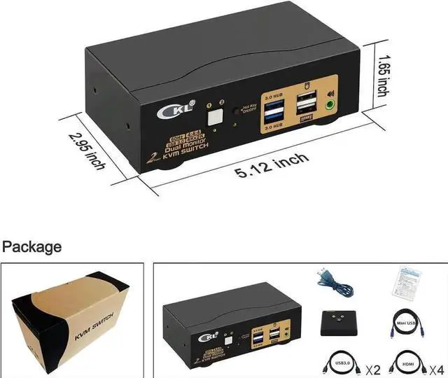 Alt view image 4 of 7 - Vszerda 2 Port Dual Monitor HDMI KVM Switch USB3.0, 4K@60Hz HDMI KVM Switcher with Audio for 2 Computers Share Keyboard Mouse Monitor