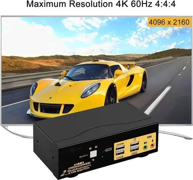 Alt view image 4 of 7 - Vszerda 2-Port Dual DP KVM Switch, 4K@60Hz 4:4:4, with Audio & USB2.0 Hub for 2 PCs 2 Monitors