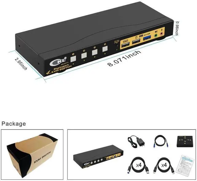 Alt view image 2 of 7 - Vszerda CKL 4-Port DP1.4 KVM Switch, 8K@30Hz / 5K@60Hz / 4K@144Hz for 4 PCs Share 1 DisplayPort Monitor