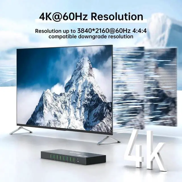 Alt view image 4 of 7 - Vszerda MT-VIKI 8-Port HDMI KVM Switch, 4K@60Hz with 3.5mm Audio, 1U Rack Mount, Button/Hotkey/IR Remote Control, Comes with 8 Sets Cables & Rack Ears