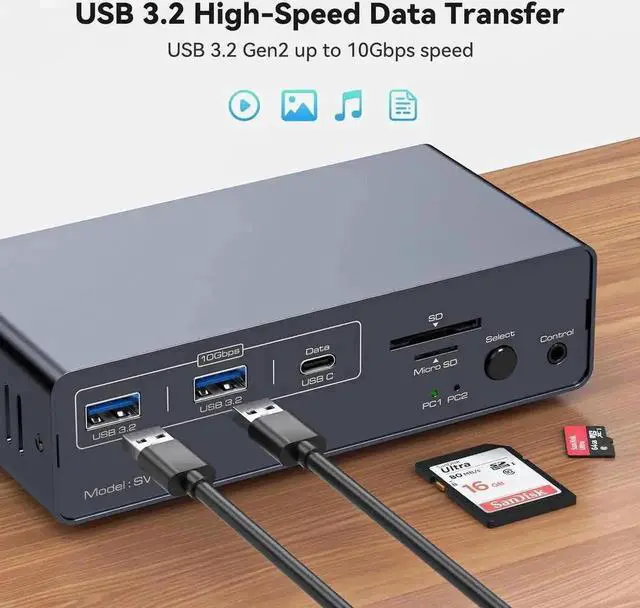 Alt view image 3 of 7 - Vszerda 13-in-1 USB3.2 USB-C DP KVM Switch Docking Station, Dual Monitor Type-C + DisplayPort KVM Dock 4K@120Hz for 1 Laptop & 1 Desktop Share Two Monitors USB Peripherals