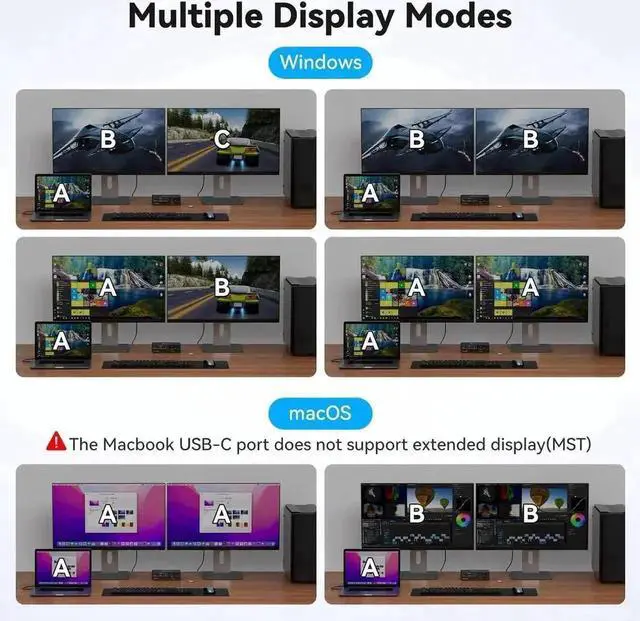 Alt view image 4 of 7 - Vszerda 13-in-1 USB3.2 USB-C DP KVM Switch Docking Station, Dual Monitor Type-C + DisplayPort KVM Dock 4K@120Hz for 1 Laptop & 1 Desktop Share Two Monitors USB Peripherals