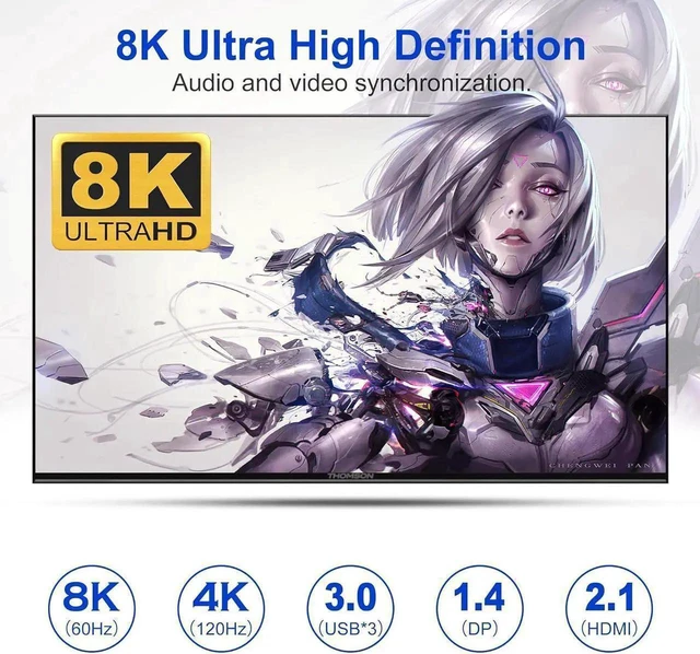 Alt view image 7 of 7 - WRIARICH 4-Port Triple Monitor KVM Switch (2HDMI+1DP), 8K@60Hz & 4K@144Hz, Audio Port & 3 USB 3.0 Ports