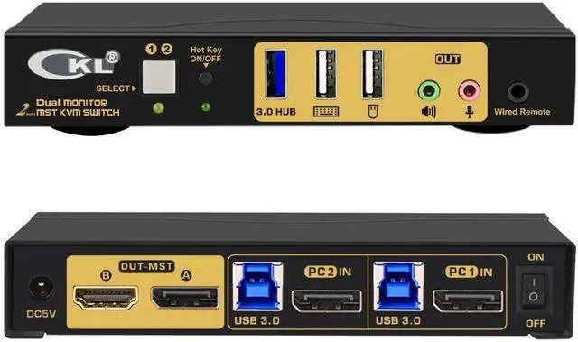 Main image of Vszerda CKL 2-Port DP MST KVM Switch, 1 DP Input to 1 DP + 1 HDMI Output for 2 PCs 2 Monitors
