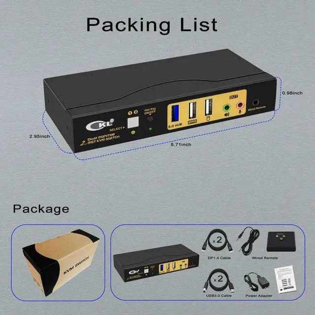 Alt view image 5 of 7 - Vszerda CKL 2-Port DP MST KVM Switch, 1 DP Input to 1 DP + 1 HDMI Output for 2 PCs 2 Monitors