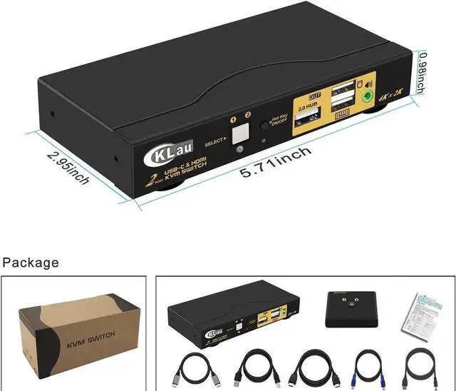 Alt view image 2 of 7 - Vszerda CKLau 2-Port USB-C + HDMI KVM Switch, 4K@60Hz with Audio & Full Cables, Compatible with Mac, PC & Mobile Devices to Share Monitor, Keyboard and Mouse