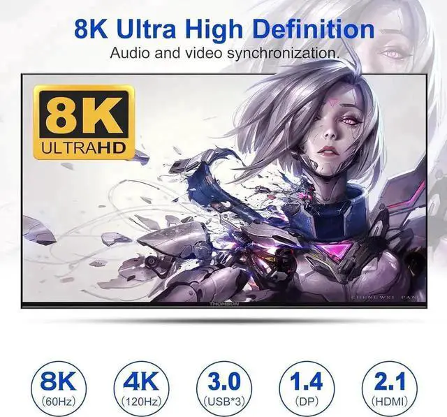 Alt view image 7 of 7 - Vszerda 4-Port Triple Monitor KVM Switch (2HDMI+1DP), 8K@60Hz & 4K@144Hz, Audio + 3 USB3.0 Ports for 4 PCs