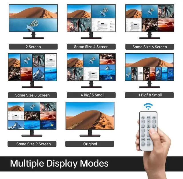 Alt view image 3 of 6 - MT-VIKI 9x1 HDMI Multi-Viewer Seamless Switcher 9 in 1 Out with IR Remote Control, Supports 4K@30Hz, Multiple Split Display Modes, Multi-Screen Monitor Box for Security Cameras, PS4, PS5 & Game Consol