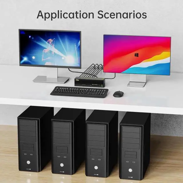 Alt view image 6 of 6 - Vszerda 4 In 2 Out HDMI+DP Dual Monitor KVM Switch 4K@60Hz 4:4:4, 4 Computers Share 2 Monitors with Audio & USB2.0 Hub, Support Extended Display