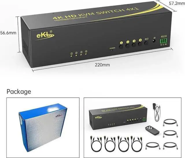 Alt view image 5 of 6 - Vszerda 4 In 2 Out HDMI+DP Dual Monitor KVM Switch 4K@60Hz 4:4:4, 4 Computers Share 2 Monitors with Audio & USB2.0 Hub, Support Extended Display