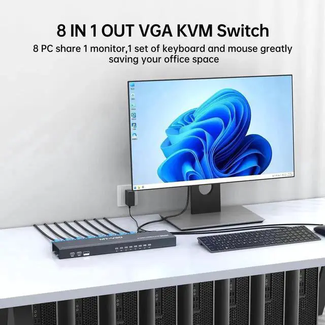 Alt view image 5 of 7 - Vszerda MT-VIKI 8-Port 1U Rackmount VGA KVM Switch, 8-In-1-Out, with 8PCS 2-in-1 KVM Cables, Wired Desktop Selector & Power Adapter, Fits Standard 19-inch Rack