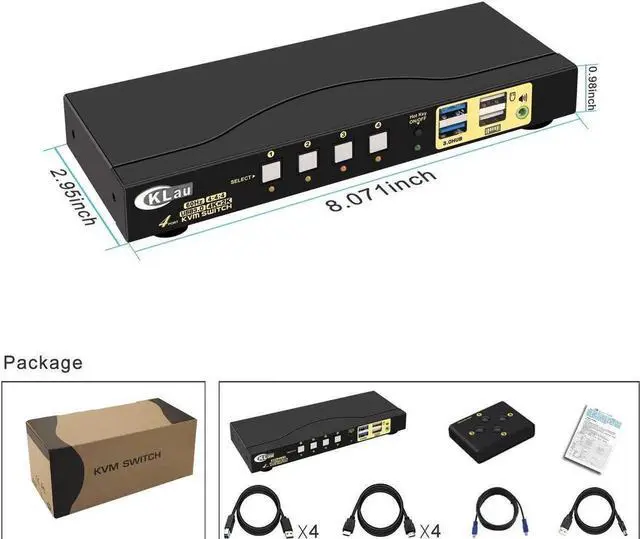Alt view image 3 of 6 - Vszerda 4-Port USB 3.0 HDMI KVM Switch 4K@60Hz with Cables, Dual USB3.0 Hubs & Audio, Compatible with Wireless Keyboard & Mouse