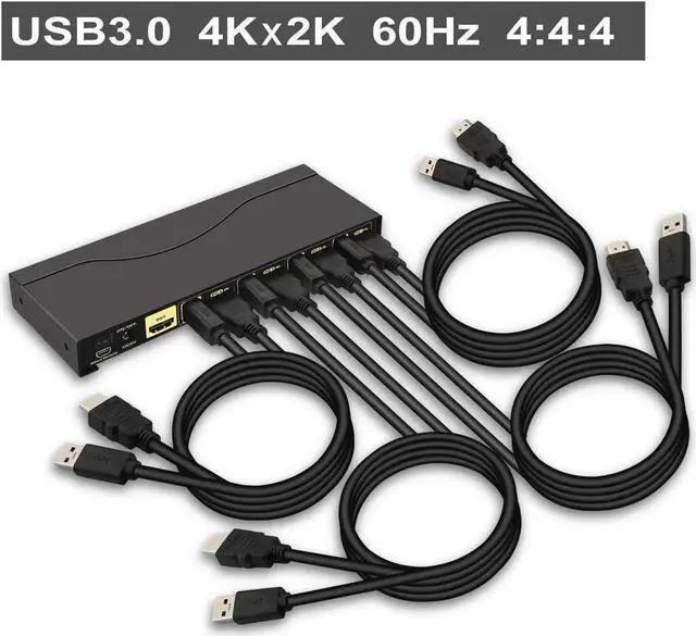 Alt view image 6 of 6 - Vszerda 4-Port USB 3.0 HDMI KVM Switch 4K@60Hz with Cables, Dual USB3.0 Hubs & Audio, Compatible with Wireless Keyboard & Mouse