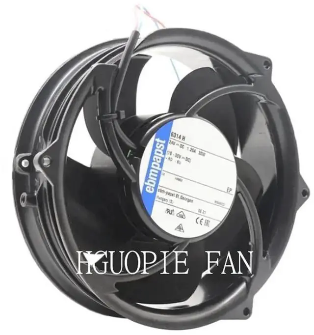 Alt view image 2 of 5 - Vszerda Ebmpapst 6314H DC Axial Cooling Fan 172×172×51mm 24V 1.25A 30W 2-Wire High Airflow Industrial Cabinet Fan