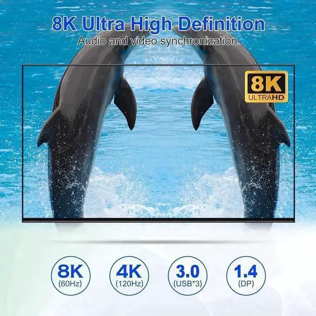 Alt view image 4 of 7 - Vszerda 4-Port DP1.4 Triple Monitor USB3.0 KVM Switch, 8K@60Hz & 4K@144Hz, Audio + 3 USB3.0 Ports for 4 PCs