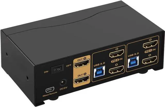 Alt view image 2 of 7 - Vszerda CKL 2-Port Dual HDMI USB3.0 KVM Switch, 4K@60Hz Extended Display with Cables & Audio