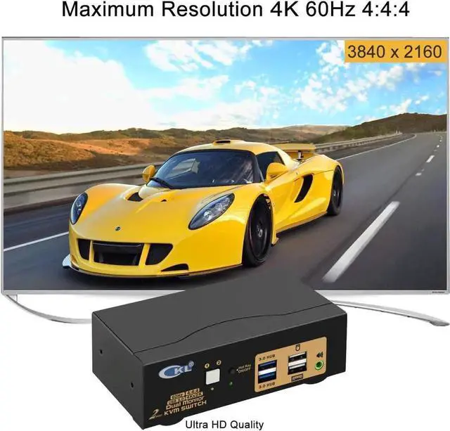 Alt view image 6 of 7 - Vszerda CKL 2-Port Dual HDMI USB3.0 KVM Switch, 4K@60Hz Extended Display with Cables & Audio