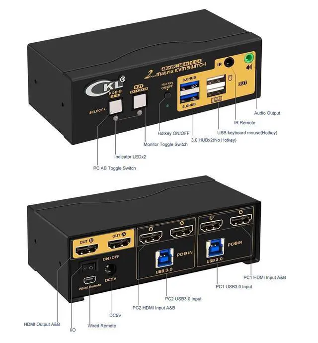 Alt view image 4 of 7 - Vszerda CKL 2-Port Dual HDMI Matrix KVM Switch, 4K Dual HDMI for 2 PCs 2 Monitors