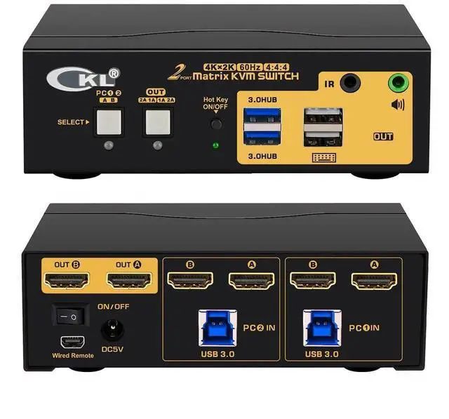 Main image of Vszerda CKL 2-Port Dual HDMI Matrix KVM Switch, 4K Dual HDMI for 2 PCs 2 Monitors