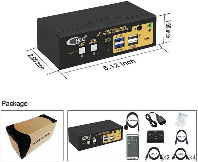 Alt view image 6 of 7 - Vszerda CKL 2-Port Dual HDMI Matrix KVM Switch, 4K Dual HDMI for 2 PCs 2 Monitors