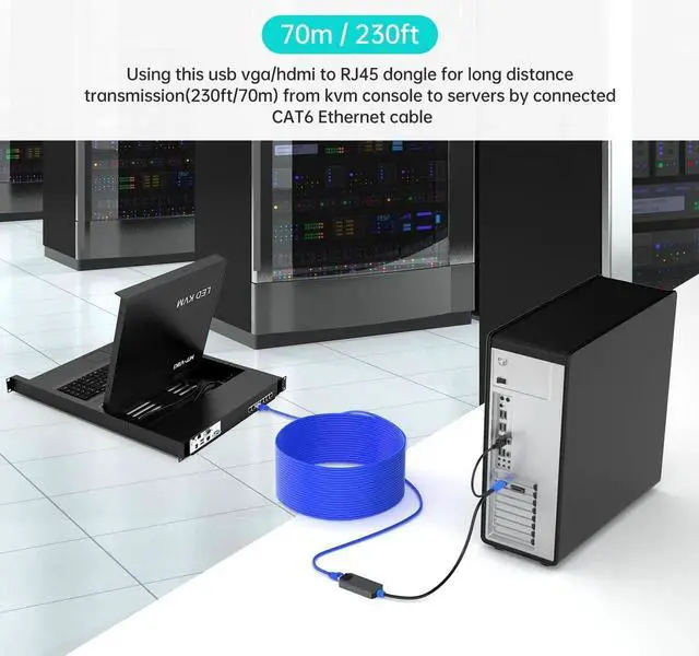 Alt view image 4 of 6 - Vszerda MT-VIKI 4-Pack USB HDMI over RJ45 Extender Dongles, Compatible with MT-VIKI CAT6 KVM Switches (1708MS-IP / 1708MS), Extend KVM Console to Servers Up to 230ft (70m)