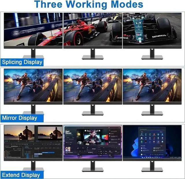 Alt view image 5 of 7 - Vszerda 4-Port DP1.4 Triple Monitor USB3.0 KVM Switch, 8K@60Hz, Audio & Mic + 3 USB3.0 Ports for 4 PCs