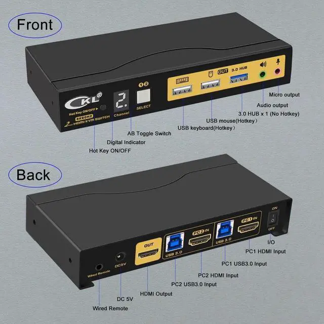 Alt view image 3 of 7 - Vszerda CKL 2-Port HDMI 2.1 KVM Switch, 8K, for 2 PCs Share 1 Monitor with EDID Emulation