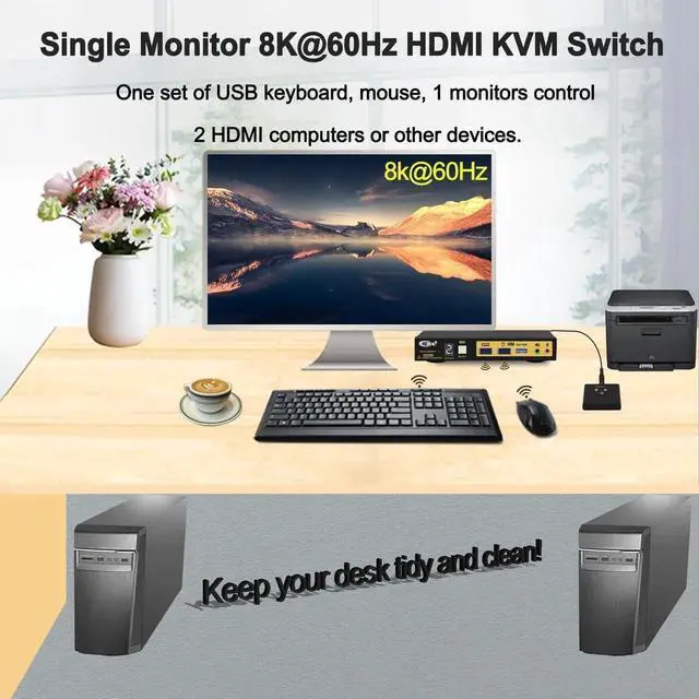 Alt view image 7 of 7 - Vszerda CKL 2-Port HDMI 2.1 KVM Switch, 8K, for 2 PCs Share 1 Monitor with EDID Emulation