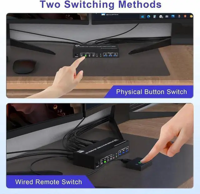 Alt view image 2 of 7 - Vszerda 4-Port Triple Monitor KVM Switch (2DP+1HDMI), 8K@60Hz / 4K@144Hz, Audio & 3 USB3.0 Ports